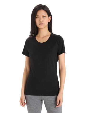 Black Women's Icebreaker Merino Tech Lite II Short Sleeve T Shirts | USA 1580CTVE